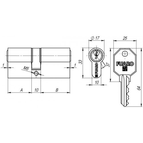 Цилиндровый механизм 100 CA 95 mm (30+10+55) 3 кл. Хром