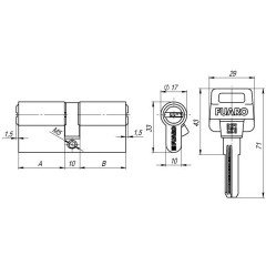 Цилиндровый механизм D500/90 mm (40+10+40) 5 кл. Хром