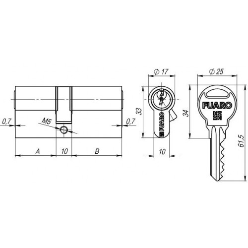 Цилиндровый механизм R300/80 mm (30+10+40) 5 кл. Хром