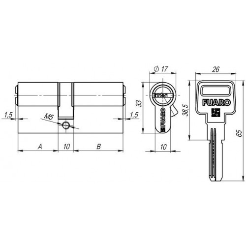 Цилиндровый механизм R600/100 mm (45+10+45) 5 кл. Хром