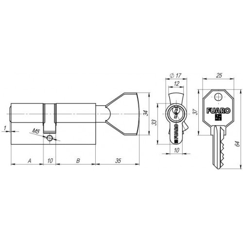 Цилиндровый механизм с вертушкой 100 CM 80 mm (35+10+35) Хром