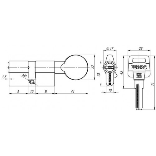 Цилиндровый механизм с вертушкой D502/90 mm (40+10+40) 5 кл. Хром