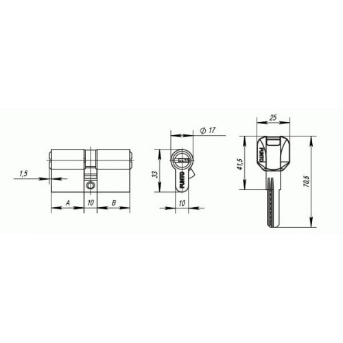 Цилиндровый механизм Z400/90 mm (35+10+45) 5 кл. Хром