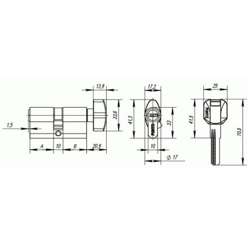 Цилиндровый механизм с вертушкой Z402/100 mm (50+10+40) 5 кл. Хром