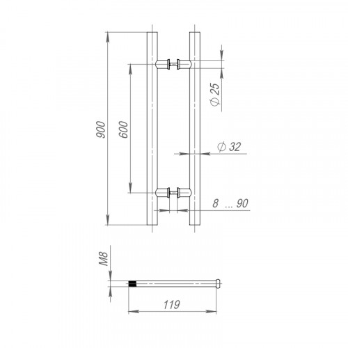 Ручка-скоба Fuaro PH-22-32/900-INOX BLACK