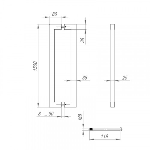 Ручка-скоба Fuaro PH-26-38/1500-INOX BLACK