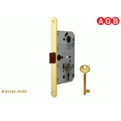 Защелка врезная AGB B01101.50.03 под сувальдный ключ Полированная латунь