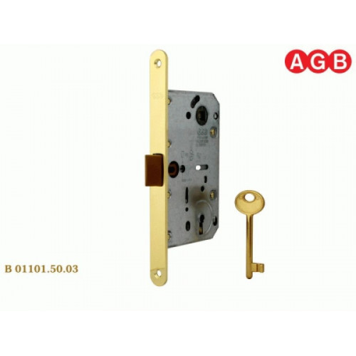 Защелка врезная AGB B01101.50.03 под сувальдный ключ Полированная латунь