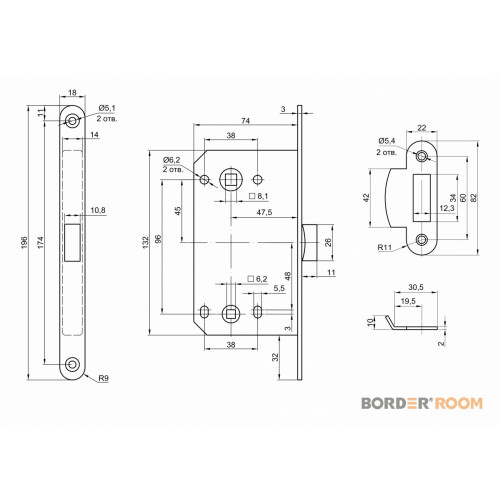 Защелка межкомнатная BORDER ROOM WC Матовый никель