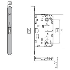 KRONA KOBLENZ  Замок магнитный с доводчиком дверной ручки под сантехническую завертку матовый черный