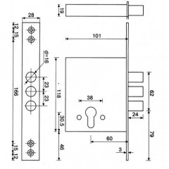 Замок врезной Апекс Premier T-57-CR б/о, без ц/м