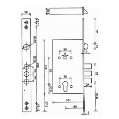 Замок врезной Апекс Т-52-CR без ц/м