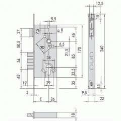 Корпус врезного замка 52.521.60 Хром