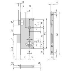 Корпус врезного замка 5C.110.60 (с отв. планкой) Латунь
