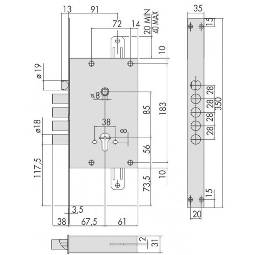 Корпус врезного замка LOGO line 56.435.48 (тех. упаковка) Хром