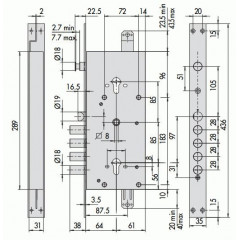 Замок врезной двухсистемный NEW CAMBIO FACILE 57.966.48 (тех. упаковка), ключ 64 мм Хром