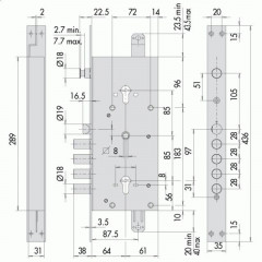 Замок врезной двухсистемный NEW CAMBIO FACILE 57.985.48 A.RT.(тех.уп) с блок от ц/м,  кл 44 мм Хром