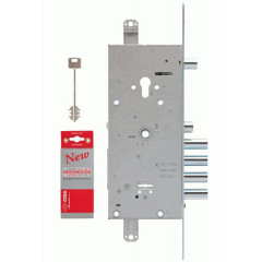 Замок врезной двухсистемный NEW CAMBIO FACILE 57.986.48 (тех. упаковка), ключ 44 мм Хром