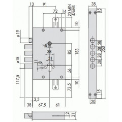 Замок врезной сувальдный NEW CAMBIO BASIC 57.685.48 (тех. упаковка), ключ 44 мм Хром