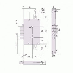 Замок врезной сувальдный NEW CAMBIO FACILE 57.685.48 (тех. упаковка), ключ 44 мм Хром