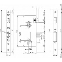 KALE Корпус замка врезного цилиндрового 152/3MR (45 mm) w/b (никель)