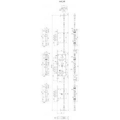 Корпус замка врезного двухцилиндрового 256 w/b с девиаторами, тягами и броней в комплекте Никель