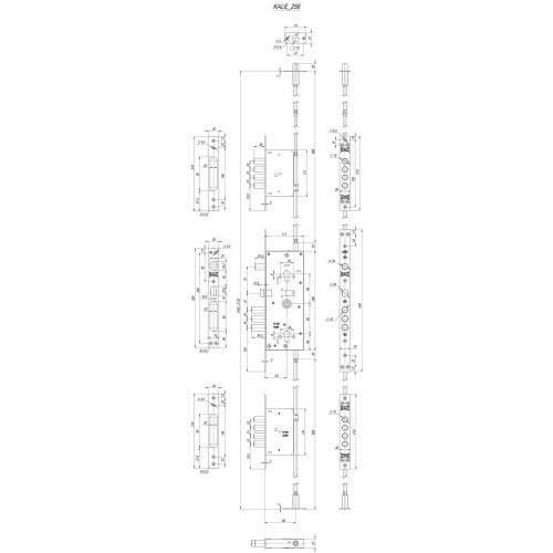 Корпус замка врезного двухцилиндрового 256 w/b с девиаторами, тягами и броней в комплекте Никель