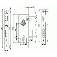 Корпус замка врезного цилиндрового 152/R 40 mm) w/b Латунь