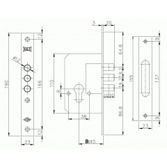 Замок врезной цилиндровый 189/3M (45 mm) 3 кл. Латунь