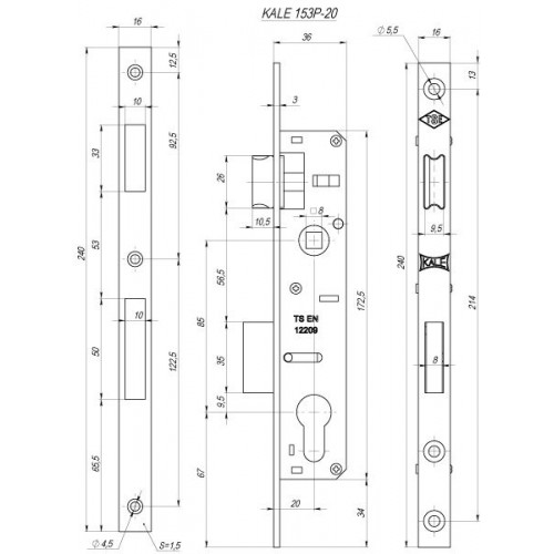 Замок узкопрофильный kale kilit врезной 153/Р (20 mm) Никель