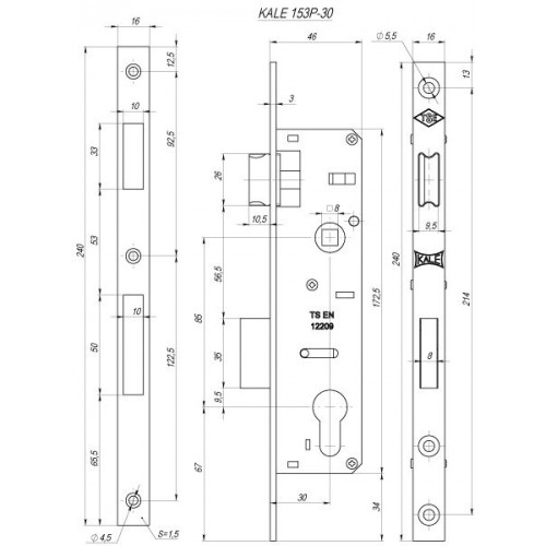 Замок узкопрофильный kale kilit врезной 153/Р (30 mm) Никель