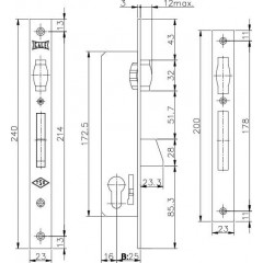 Замок узкопрофильный kale kilit врезной 255 (25 mm) w/b Никель