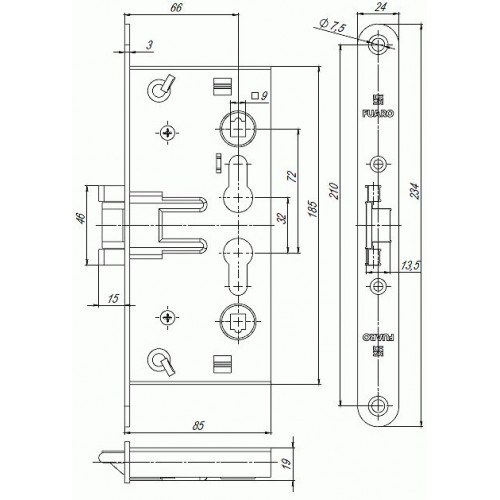 Замок для противопожарных дверей FUARO FL-0432 Хром